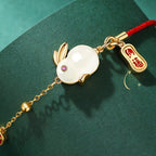 Fortune Jewel Year of the Rabbit White Jade Happiness Red String Chain Bracelet
