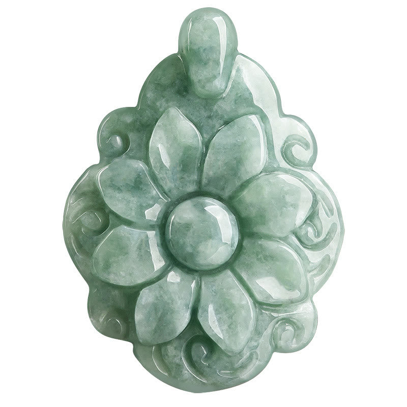Fortune Jewel Natural Jade Kalanchoe blossfeldiana Flower Pattern Luck Necklace Pendant