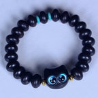 Fortune Jewel Ebony Wood Liuli Glass Lovely Cat Peace Balance Bracelet
