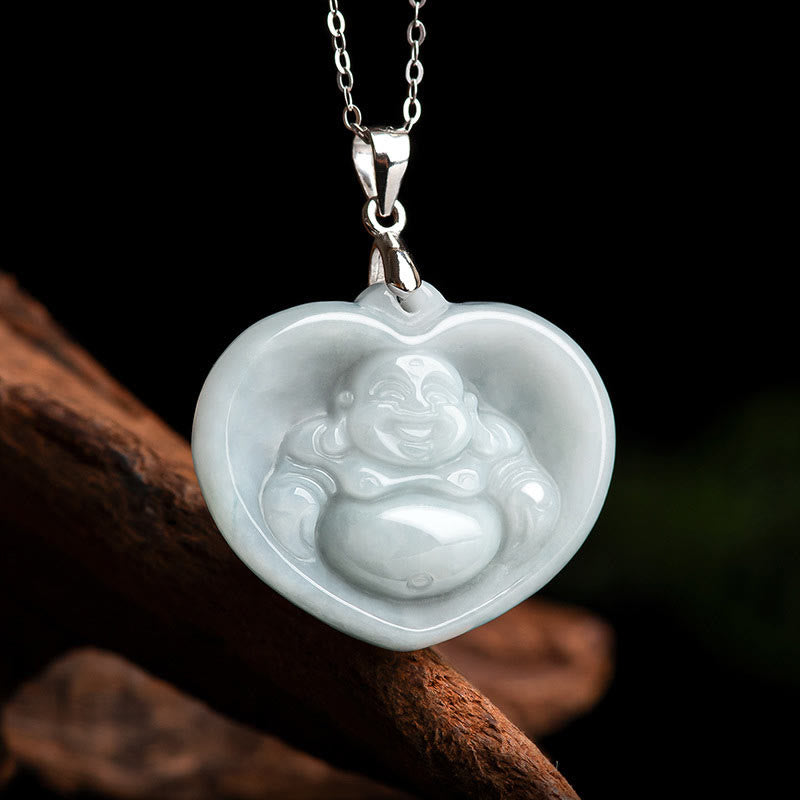 Fortune Jewel Laughing Buddha White Jade Luck Blessing Titanium Steel Chain Necklace Pendant Fortune Jewel