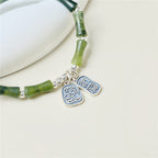Fortune Jewel 925 Sterling Silver Bamboo Jade Lucky Cat Fu Character Luck Abundance Bracelet