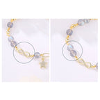 Fortune Jewel 14K Gold Plated Natural Strawberry Quartz Moonstone Möbius Loop Eternal Love Star Positive Bracelet