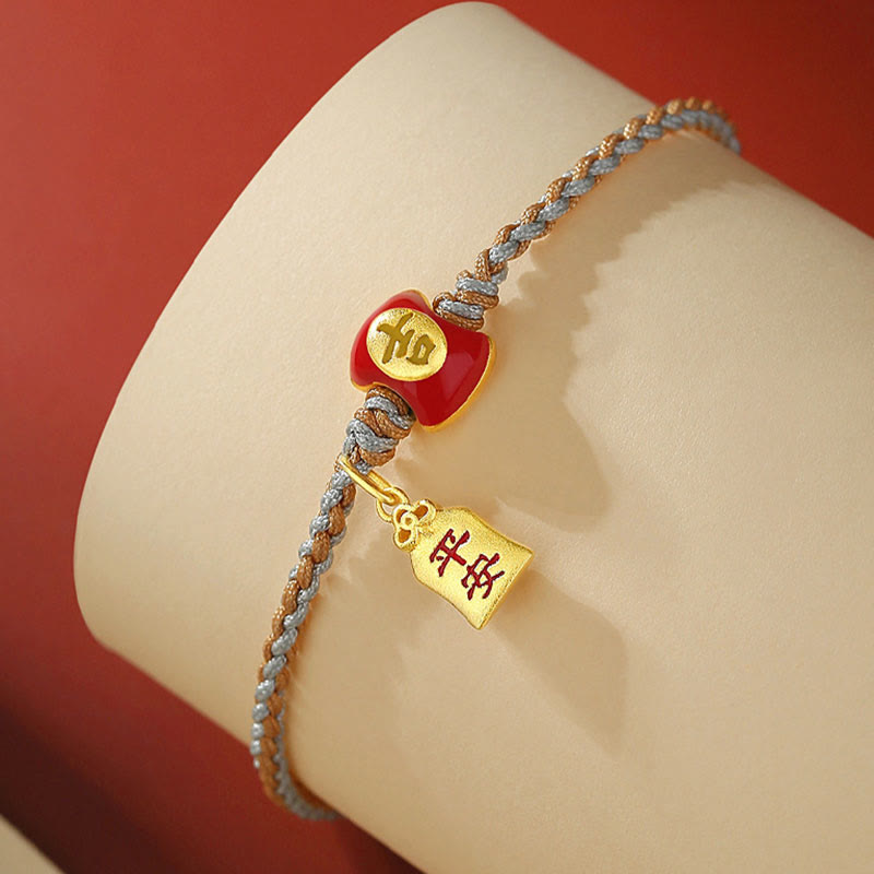 Fortune Jewel 925 Sterling Silver Handmade Auspicious Chinese Character Blessing Braided String Bracelet
