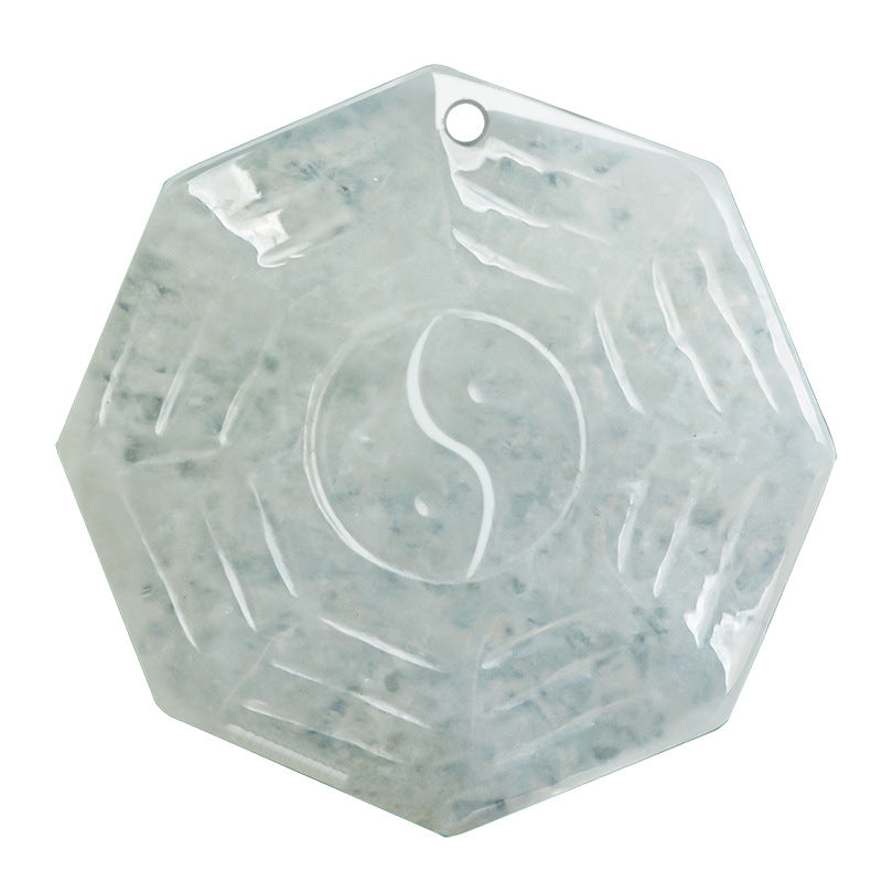 Fortune Jewel Natural Jade Bagua Yin Yang Luck Necklace Pendant Fortune Jewel