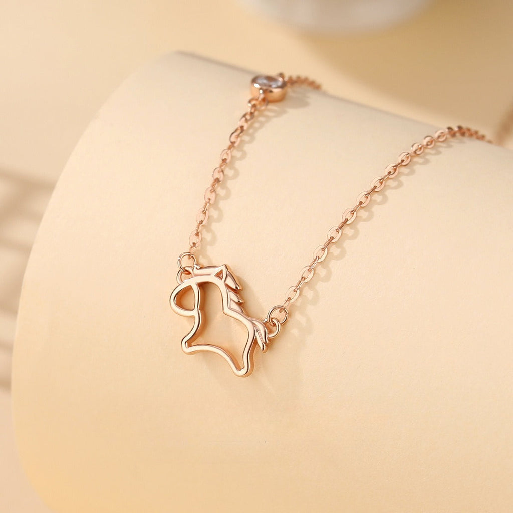 Women’s S925 Sterling Silver Hollow Running Horse Jewelry Set – Necklace, Bracelet & Earrings | Year of the Horse Gift