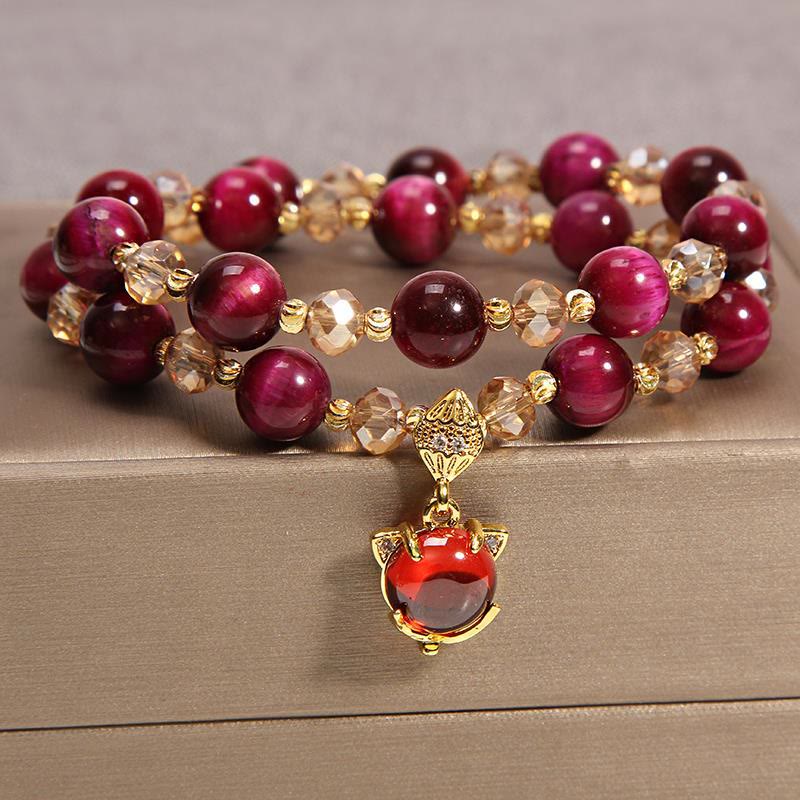 Fortune Jewel Tiger Eye Pixiu Fox Money Bag Protection Self Confidence Double Wrap Bracelet