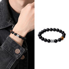 Fortune Jewel 999 Sterling Silver Black Obsidian Tiger Eye Om Mani Padme Hum Fulfillment Bracelet