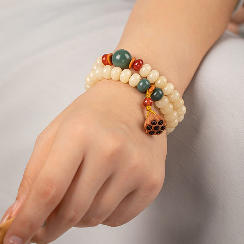 Fortune Jewel Bodhi Seed Lotus Pod Charm Peace Double Wrap Bracelet