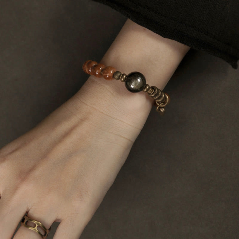 Fortune Jewel Kuka Seed Tiger Eye Gold Sheen Obsidian Brass Copper Wealth Luck Bracelet