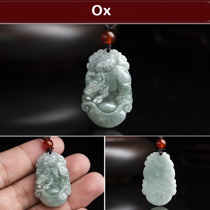 Fortune Jewel Natural Jade 12 Chinese Zodiac Sucess Pendant Necklace Fortune Jewel
