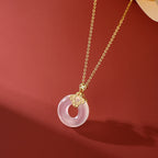 Fortune Jewel 925 Sterling Silver Chalcedony Coin Peace Buckle Positive Necklace Pendant