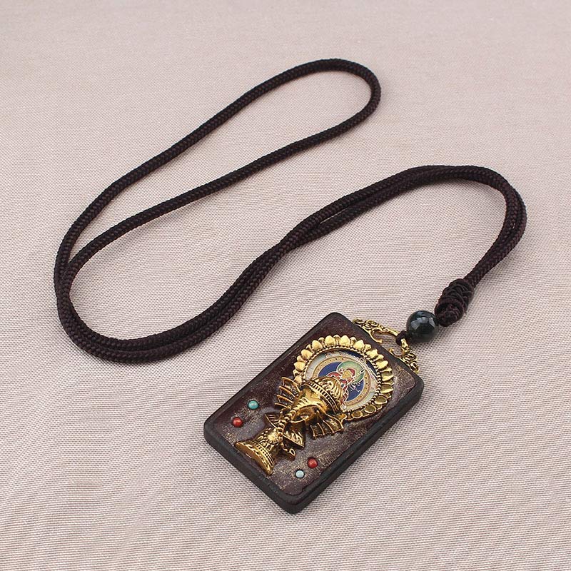 Fortune Jewel Ebony Wood Elephant God of Fortune Buddha Blessing Necklace String Pendant
