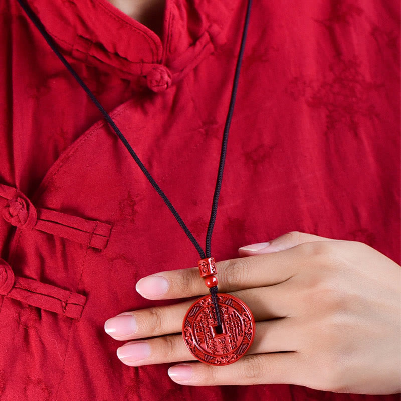 Fortune Jewel Natural Cinnabar Mountain Ghosts Spend Money Bagua Blessing Necklace Pendant Key Chain
