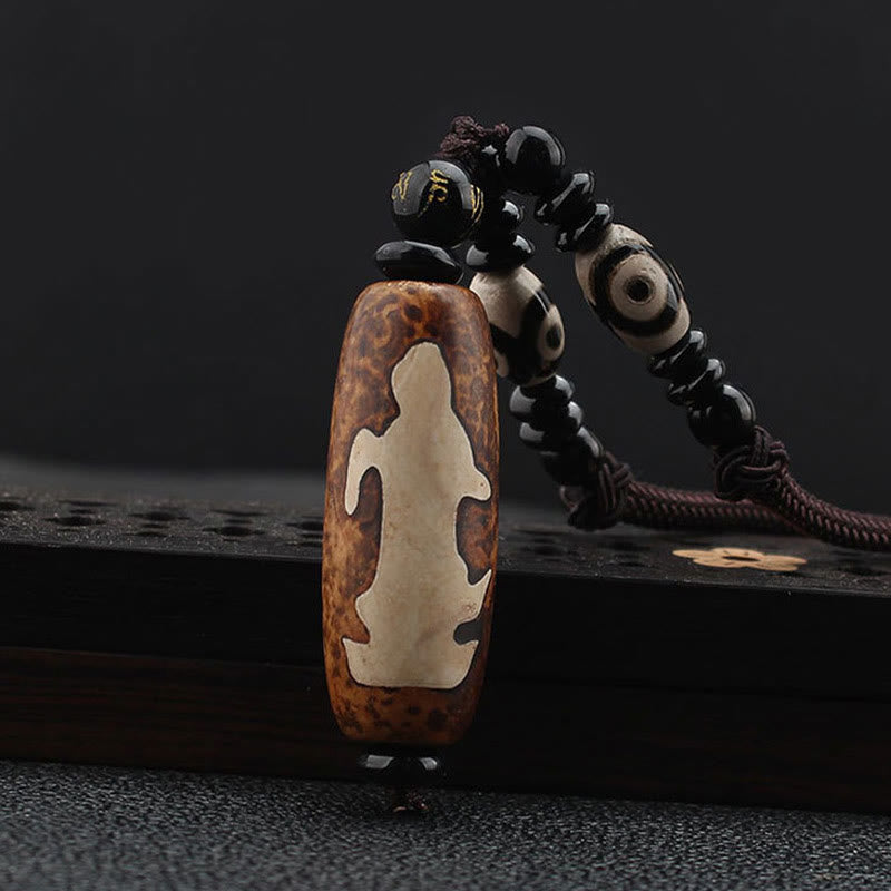 Fortune Jewel Tibet Om Mani Padme Hum Dzi Bead Avalokitesvara Pattern Wealth Necklace Pendant