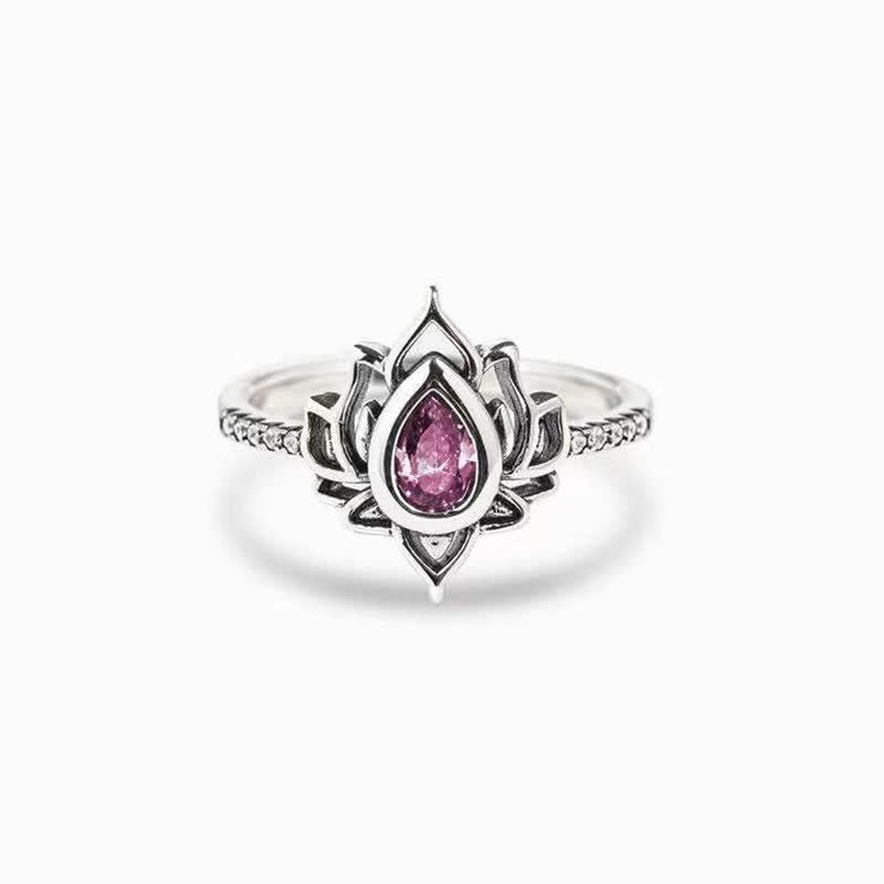 Fortune Jewel Sterling Silver Lotus Zircon Blessing Protection Ring