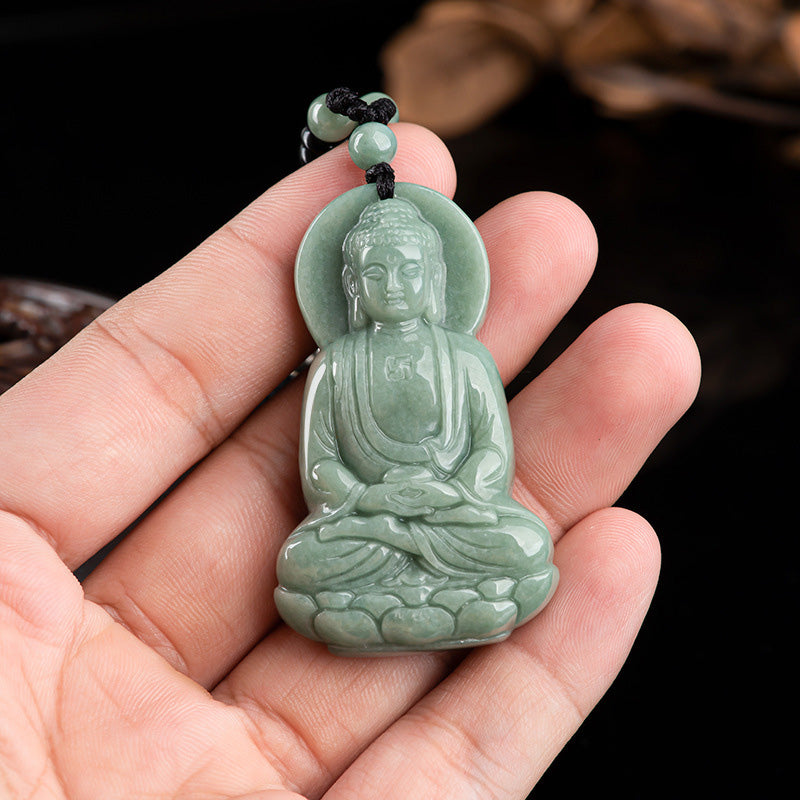 Fortune Jewel Amitabha Buddha Jade Amulet Compassion String Necklace Fortune Jewel