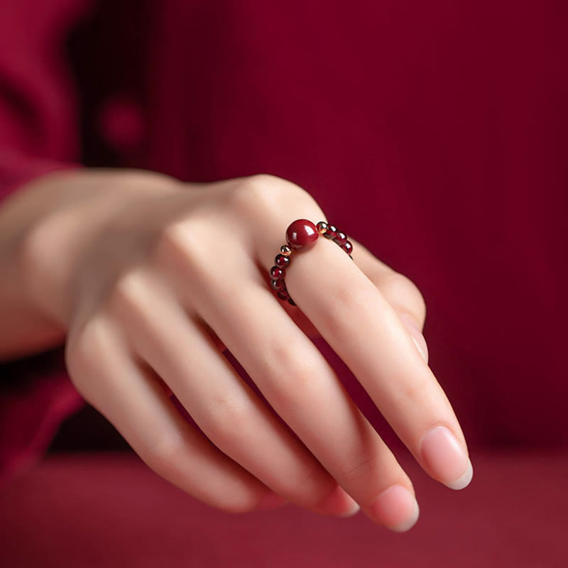 Fortune Jewel Garnet Cinnabar Lucky Bead PiXiu Om Mani Padme Hum Rose Protection Ring