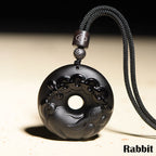 Fortune Jewel Chinese Zodiac Natural Black Obsidian Peace Buckle Strength Necklace Pendant