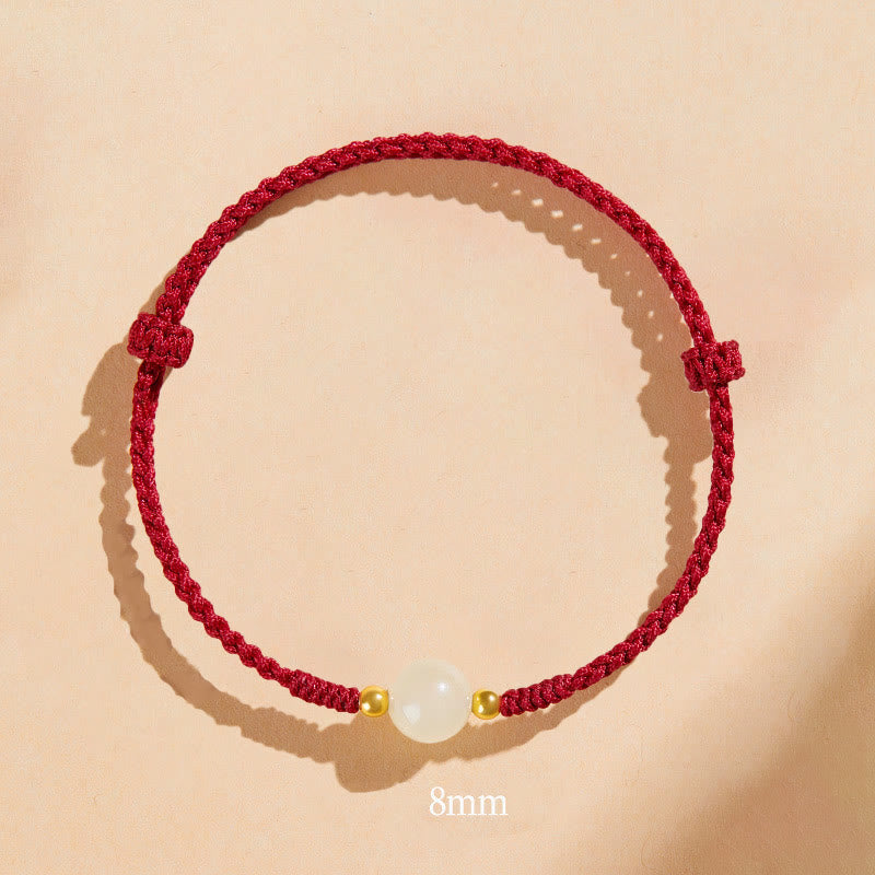 Fortune Jewel Handcrafted Round Jade Lucky Bead Prosperity Braided Bracelet