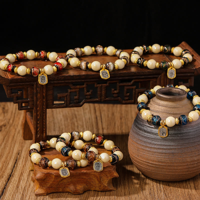 Fortune Jewel Tibetan Zakiram Goddess of Wealth Charm Liuli Glass Incense Ash Porcelain Bead Protection Bracelet