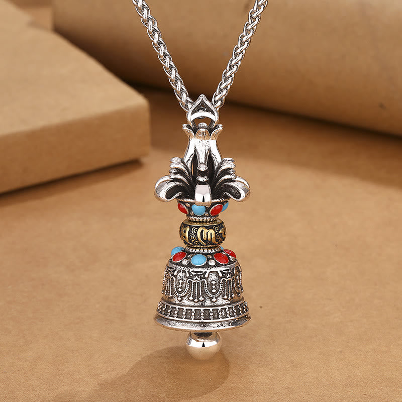 Fortune Jewel Tibetan Om Mani Padme Hum Dorje Vajra Bell Strength Necklace Pendant