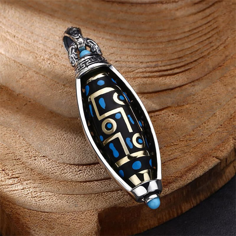 Fortune Jewel Tibetan Om Mani Padme Hum Nine-Eye Dzi Bead Pattern Peace Purity Rotatable Necklace Pendant