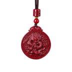Fortune Jewel Year of the Dragon Natural Cinnabar Dragon Protection Necklace Pendant