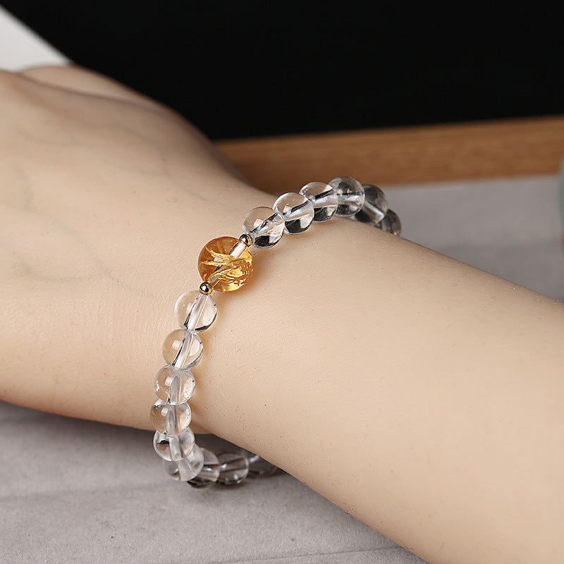 Fortune Jewel Natural Black Obsidian White Crystal Black Onyx Dragon Strength Bracelet