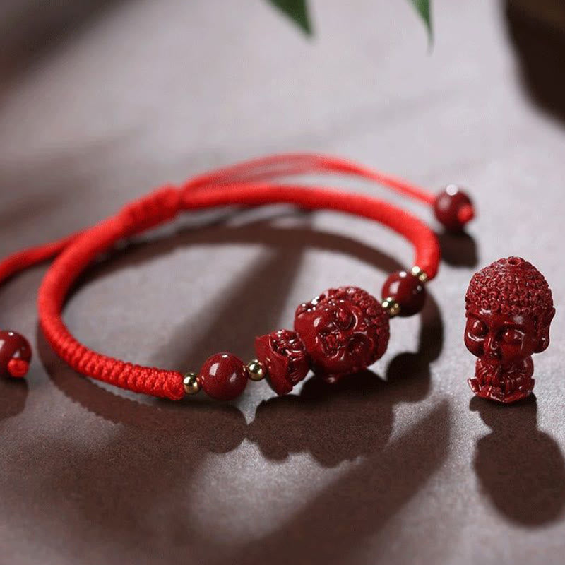 Fortune Jewel Chinese Zodiac Natal Buddha Cinnabar Amulet Blessing String Bracelet