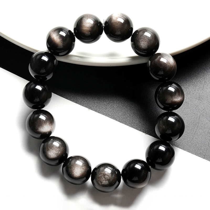 Fortune Jewel Natural Silver Sheen Obsidian Soothing Protection Bracelet