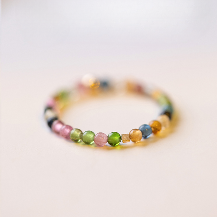 Buddha3bodhi Ultra-fine 2mm Raw Stone Rainbow Tourmaline Ring