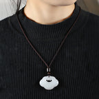 Fortune Jewel Tianshan Jade Golden Silk Jade Chinese Lock Charm Abundance Necklace Pendant