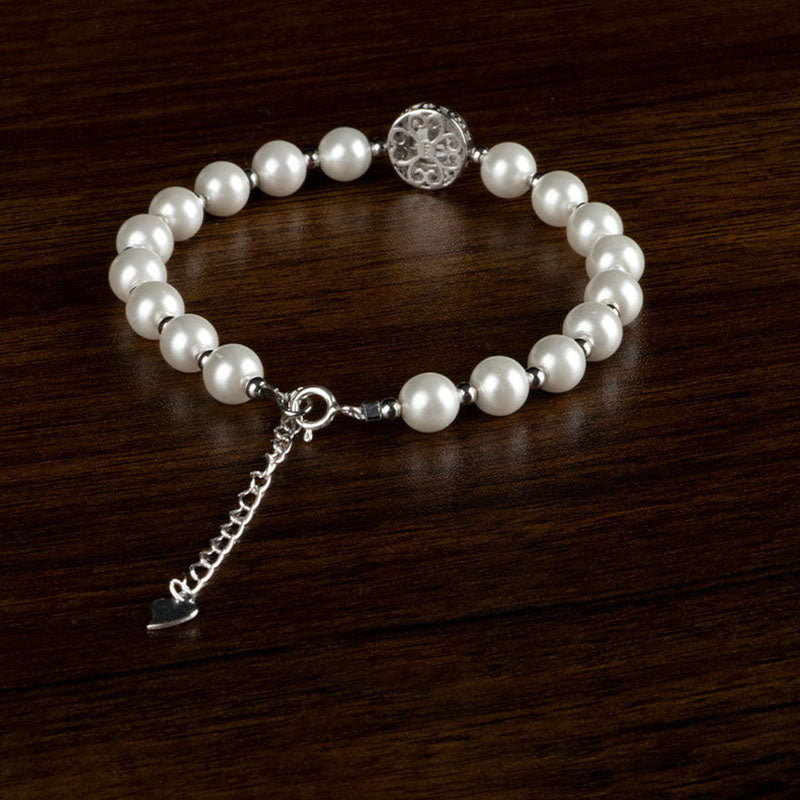Fortune Jewel 925 Sterling Silver Pearl Blue Chalcedony Healing Chain Bracelet Ring