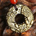 Fortune Jewel Gold Sheen Obsidian Peace Buckle Pixiu Copper Coin Wealth Necklace Pendant