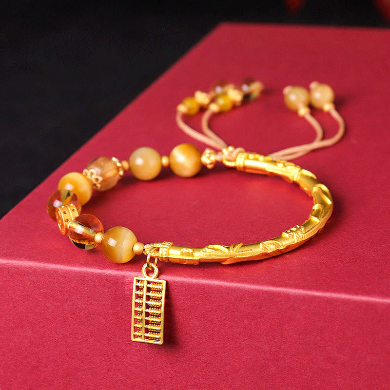 Fortune Jewel Natural Tiger Eye Citrine Abacus Charm Protection Bracelet