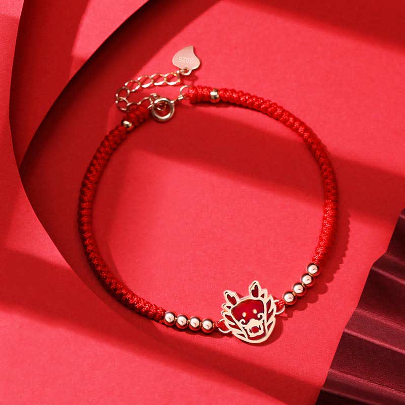 Fortune Jewel 925 Sterling Silver Chinese Zodiac Luck Faith Discolor Red String Bracelet