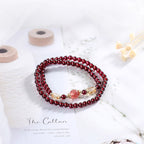 Fortune Jewel 14K Gold Plated Natural Garnet Strawberry Quartz Butterfly Protection Double Wrap Bracelet