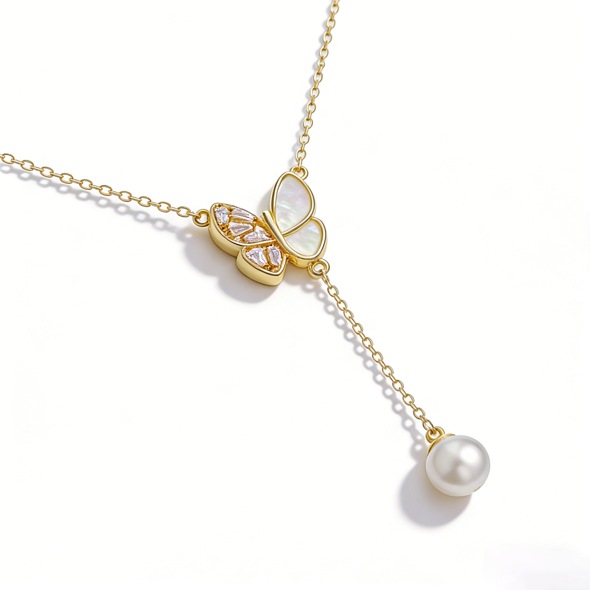 Fashion Butterfly Necklace with Pearl Charm