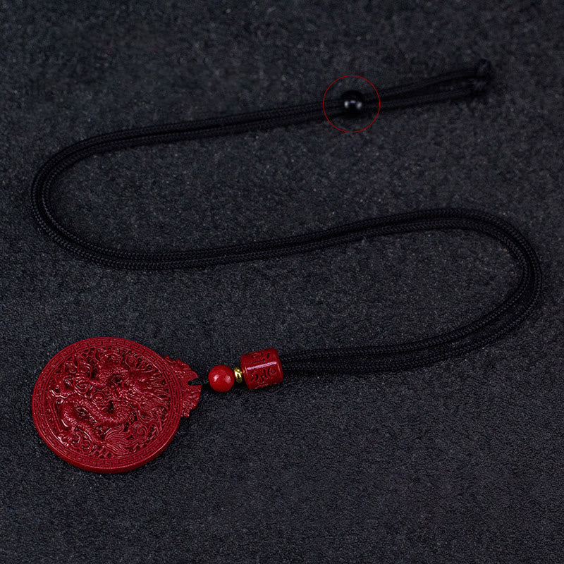 Fortune Jewel Year of the Dragon Natural Cinnabar Dragon Protection Necklace Pendant