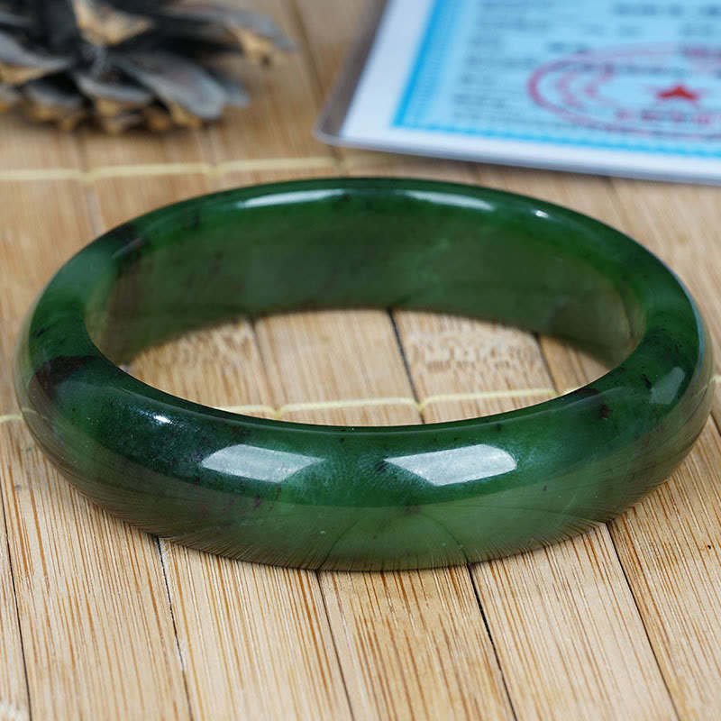 Fortune Jewel Natural Hetian Cyan Jade Happiness Success Bracelet Bangle