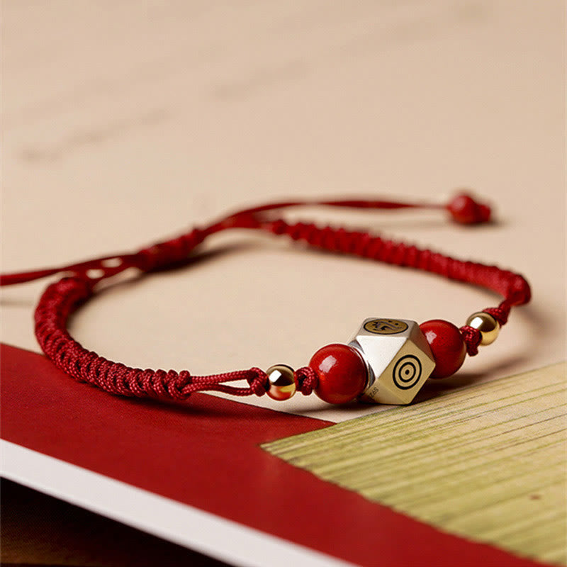 Fortune Jewel Handmade 925 Sterling Silver Chinese Zodiac Natal Buddha Cinnabar Calm Braided Bracelet
