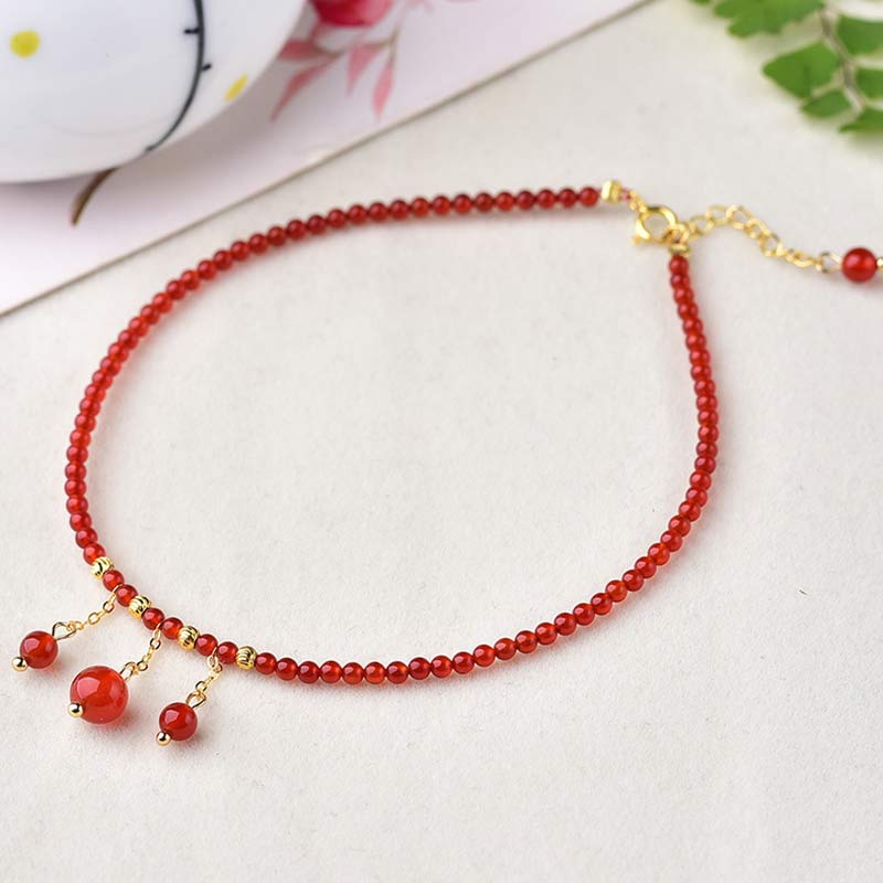 Fortune Jewel Red Agate Confidence Calm Anklet