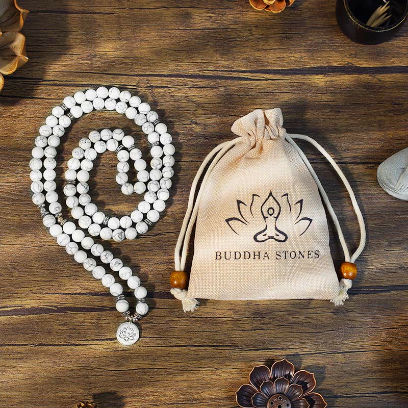 Fortune Jewel White Turquoise Lotus Mala Healing Bracelet