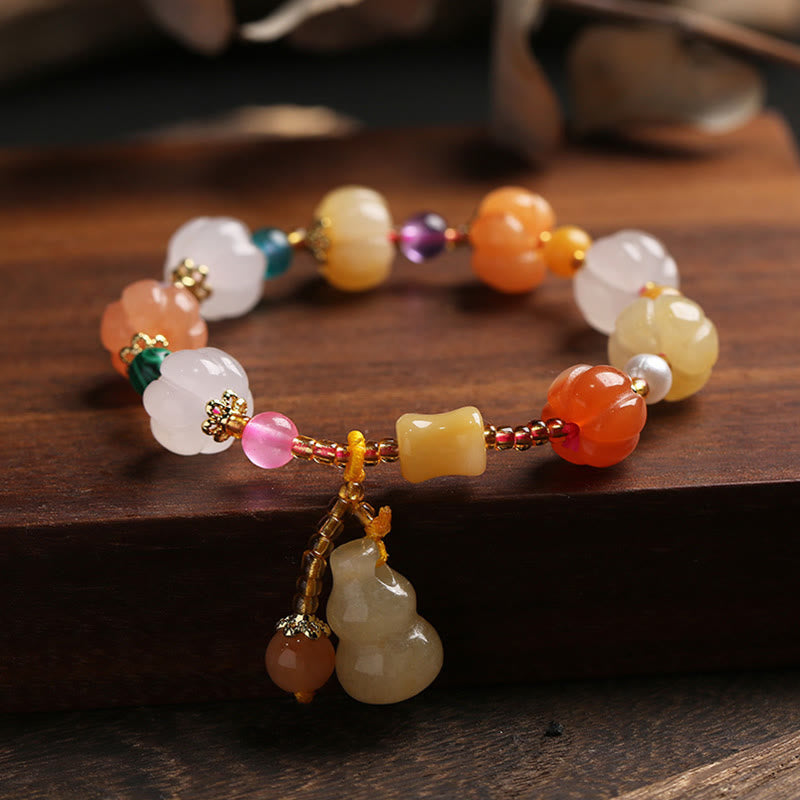 Fortune Jewel Natural Golden Silk Jade Crystals Gourd Pixiu Pumpkin Beads Wealth Charm Bracelet