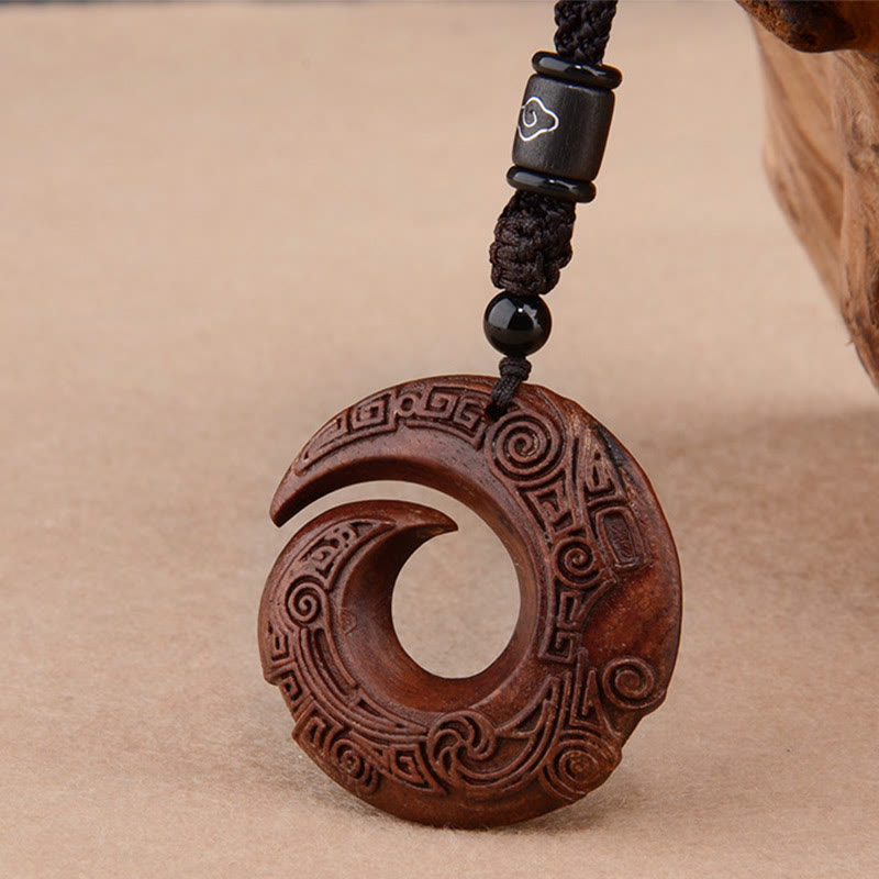Fortune Jewel Small Leaf Red Sandalwood Ebony Wood One's Luck Improves Design Patern Protection Necklace Pendant