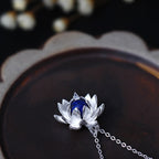 Fortune Jewel 925 Sterling Silver Lazurite Lotus Flower Self Care Necklace Pendant
