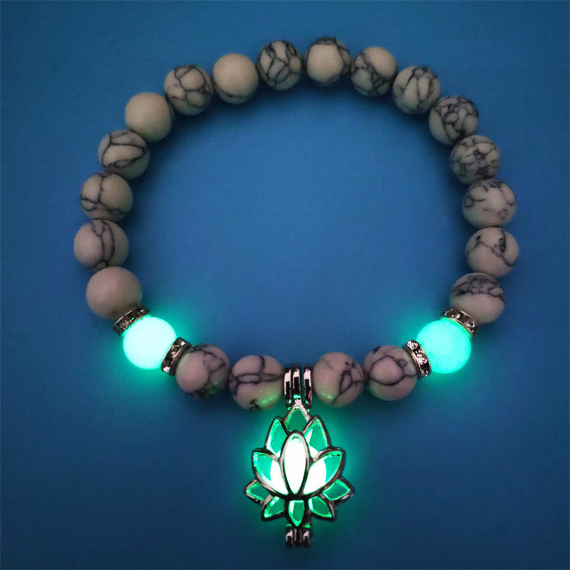 Fortune Jewel Tibetan Turquoise Glowstone Luminous Bead Lotus Protection Bracelet