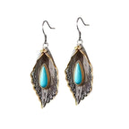 Fortune Jewel 925 Sterling Silver Turquoise Bodhi Leaf Pattern Protection Drop Dangle Earrings