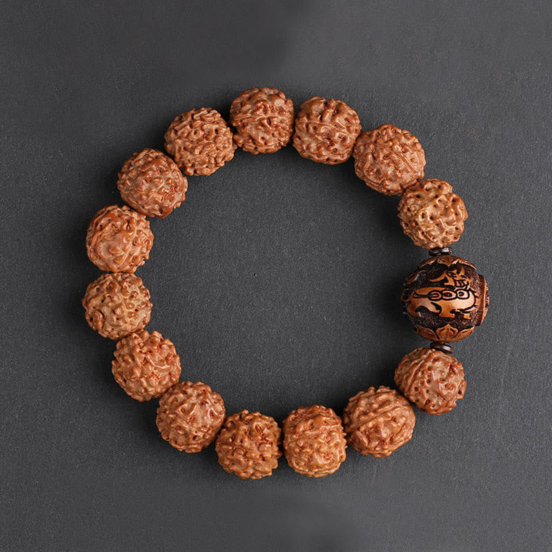 Fortune Jewel Tibet Rudraksha Bodhi Seed PiXiu Copper Coin Wealth Luck Bracelet