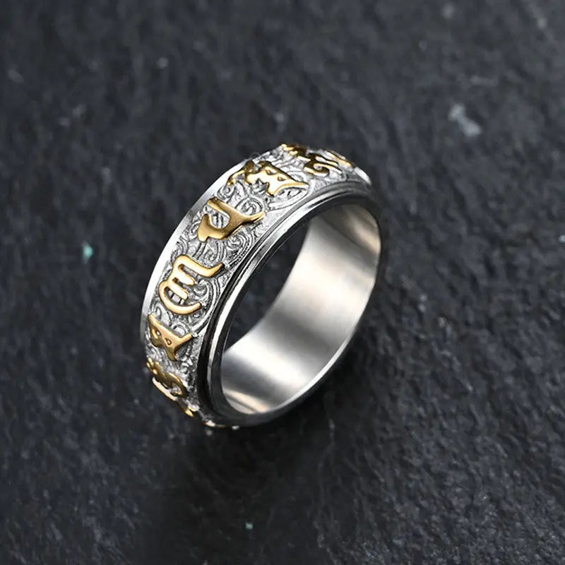 Fortune Jewel Om Mani Padme Hum Balance Calm Titanium Steel Ring Fortune Jewel